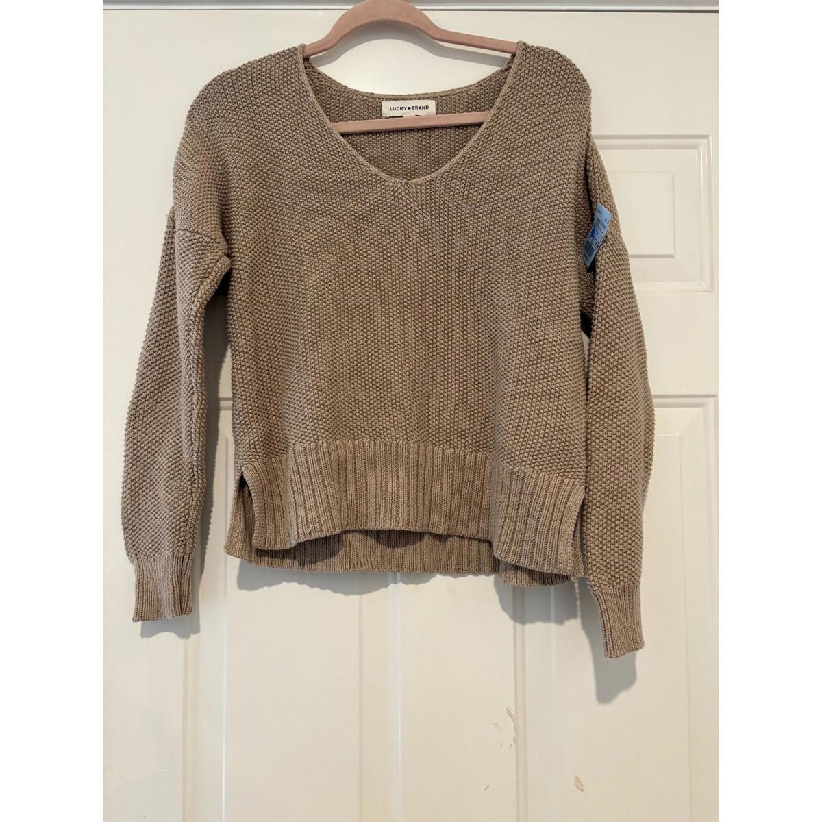 Womens Sz S Beige Waffle Knit Long Sleeve Lucky Brand Sweater 334